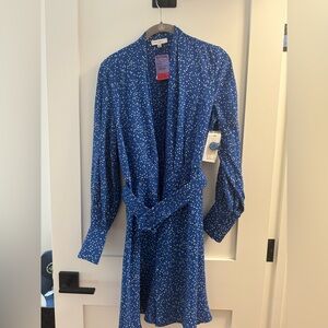 Long sleeve blue & white polka dot dress